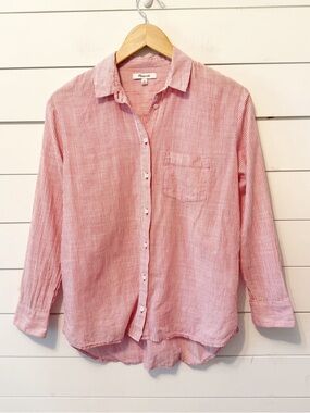 Madewell | Women’s red and white striped long-sleeve button-down shirt XS.